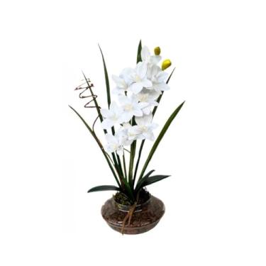 Imagem de Arranjo De Flores Artificiais Decorativas Orquidea Artificial Luxo Realista Para Casa Escritorio Decoracao Sustentavel(Branca)