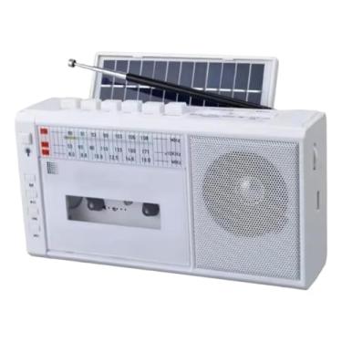Imagem de Generic Toca-fitas compacto, toca-fitas, rádio vintage, rádio AM solar portátil para parque, viagem, casa, banheiro, jardim, Branco