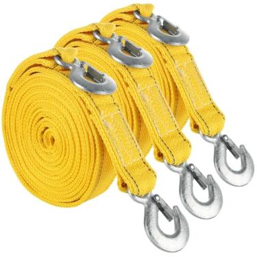 Imagem de LISHINE Pacote com 3 tiras de reboque de 3 cm para serviço pesado com ganchos corda de reboque de 4,9 m, resistência à ruptura de 4,989 kg, alça de recuperação para carrinho de golfe, caminhão Jeep