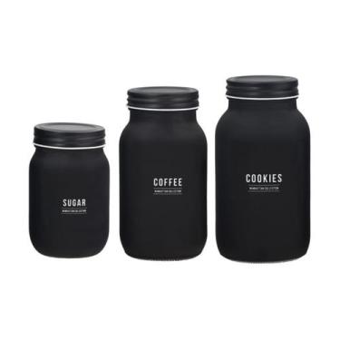 Imagem de Conjunto 3 Potes Manhattan Em Vidro Biscoito Café Açúcar PT - Haüskraf