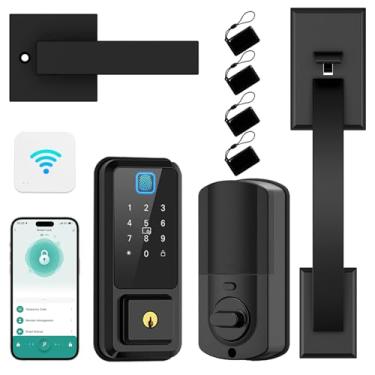 Imagem de CINOP Fechaduras inteligentes WiFi para porta da frente com conjunto de maçanetas, controle de aplicativo, fechadura de porta de entrada sem chave, fechadura digital com impressão digital, teclado