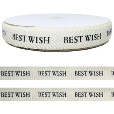 Imagem de Fita de espinha de peixe de algodão de 1,5 cm - 25 metros Fita de embrulho padrão de melhor desejo para artesanato, faça você mesmo, costura, embalagem de presente, decorações de casamento e festa