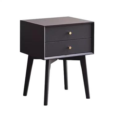 Imagem de Mesa de cabeceira de madeira maciça quarto pequena minimalista moderna mesa de cabeceira armazenamento armário estreito gaveta dupla cor sólida móveis de cabeceira mesa de cabeceira (cor: marrom)