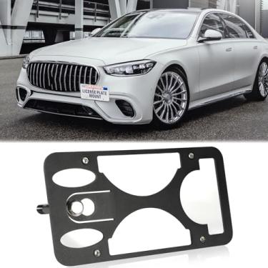 Imagem de Suporte de placa de carro para para-choque dianteiro compatível com Mercedes-Benz S-Class AMG/Base 2021-2025, sem furadeira, molduras para placa de carro, gancho de reboque, suporte de placa de carro