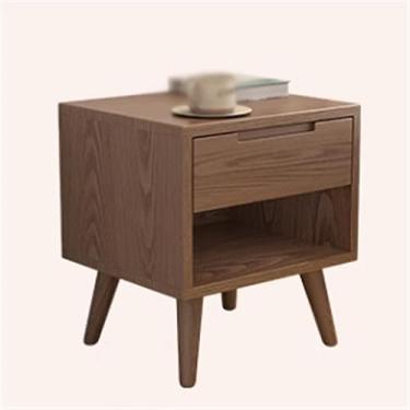 Imagem de GRFIT Mesa de cabeceira toda de madeira maciça mesa de cabeceira simples quarto de gaveta única mesa de cabeceira pernas elevadas com puxadores ocultos cabeceira móveis mesa de cabeceira (cor: A)