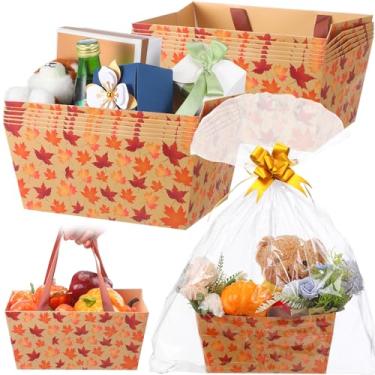 Imagem de Qinyoung 12 peças de cesta de outono para presentes vazia 24 x 15 cm, cesta de presente de folhas de bordo vazia para encher com alças, laços, sacos plásticos e laços torcidos para lembrancinhas de