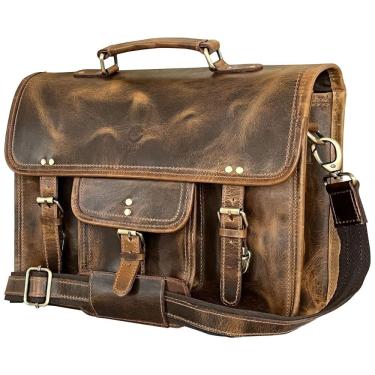 Imagem de RUSTIC TOWN SHS151104ADN Bolsa, Pasta de Couro Masculina para Laptop, Marrom