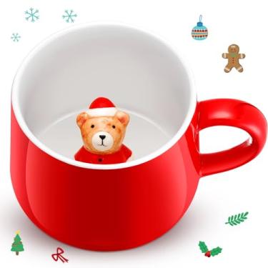 Imagem de Sliner Canecas de café de Natal 3D 382 g copo de cerâmica feito à mão estatueta de desenho animado bonito dentro de canecas de animais para mulheres homens amigos casais família presentes de aniversário escritório manhã quente cacau xícara de chá (urso)