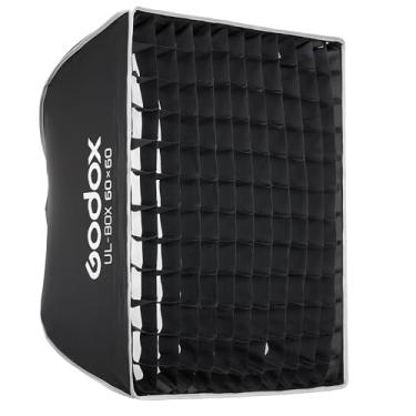 Imagem de Godox Caixa macia quadrada dobrável de 61 x 61 cm, tira de liberação rápida com suporte Bowens, difusores, grade, bolsa, para GODOX SL60II AD400PRO AD600 Outros Bowen Mount Studio Flash Speedlite.