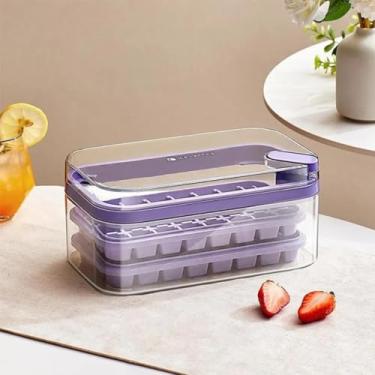 Imagem de Forma de Gelo com Tampa e Pá 2 Camadas Empilhável 64 Cubos por Vez || Desenforme com um Toque | Reservatório Incluso (ROXO)