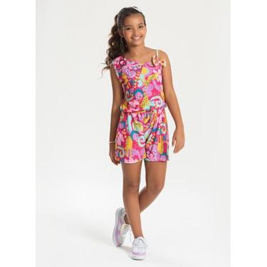 Imagem de Macaquinho Alcinha com Laço Verão Menina Pink Safari Colorido - Moleka