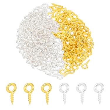 Imagem de Conjunto de pinos de parafuso de 4 x 8 mm, 200 peças de ganchos de metal rosqueados com fecho de pino, mini pino de argola para fazer joias, garrafas de cortiça, artesanato, ouro, prata