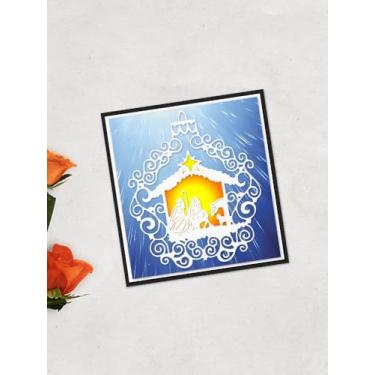 Imagem de Moldura para presépio de Natal para fazer cartões, matrizes de corte de oração de Jesus, religião, enfeite de família sagrada, estêncil, molde de gravação para scrapbook, cartões, álbuns, artesanato