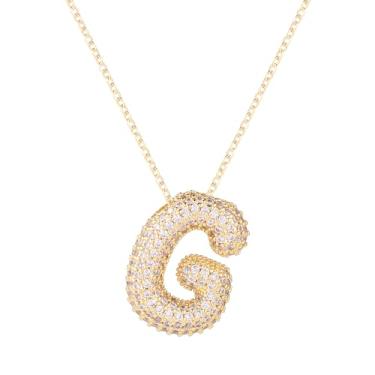 Imagem de Colar feminino, colar com alfabeto dourado, cristal, personalizado, com letras de diamante, pingente de bolha inicial, joia de zircão, presente para mulheres (G)
