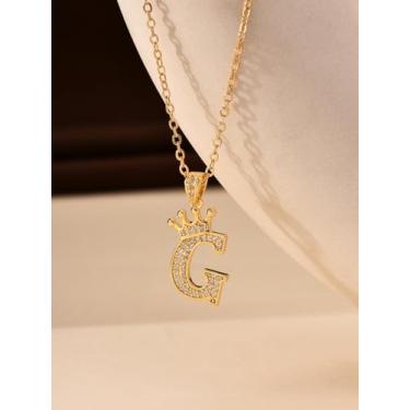 Imagem de 1 colar de coroa de diamante banhado a prata com letra A-Z para mulheres, joia fina, presente para mamãe, 40+6cm, Cobre, Sem Pedra Preciosa