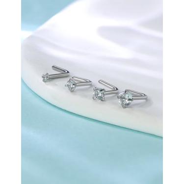 Imagem de Piercing de nariz 20G 18G 316L aço cirúrgico ouro piercing de nariz CZ simulado diamante rolhas em forma de L anéis de nariz hipoalergênicos para mulheres homens 1,5 mm 2 mm 2,5 mm 3 mm, 20g, Metal