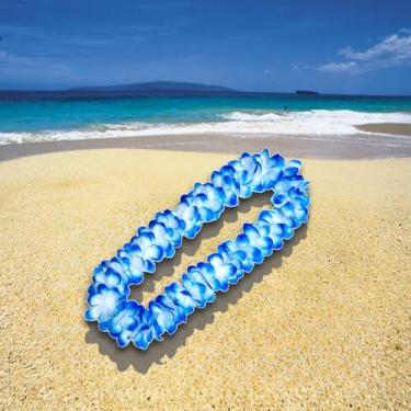 Imagem de Guirlanda de dança havaiana Hula Leis flores artificiais laço de pescoço em tecido para fantasias de festa Luau - azul