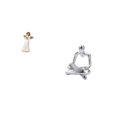 Imagem de Fenteer Escultura de Resina de Querubim Pensador, Anjo Abstrato Criativo Segurando Pombo, Artesanato Decorativo para Sala de Estar, Mesa, Presente de Natal