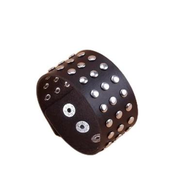 Imagem de Pulseiras de couro PU largas punk descoladas, estilo gótico, estilo rock, estilo gótico, tecido à mão, joias trançadas, pulseiras ajustáveis, pulseiras ajustáveis, unissex, presente para homens e