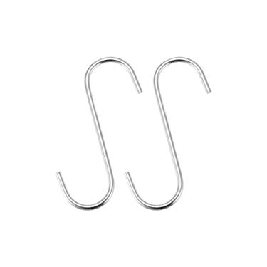 Imagem de Ganchos de pendurar S, cabide de aço extralongo de 110 mm, uso interno e externo para jardim, banheiro, armário, oficina, cozinha, tom prateado, 2 peças