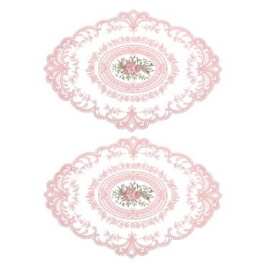 Imagem de Jogo americano retrô de renda 30,5 x 40,6 cm, oval, bordado, tapetes de mesa de crochê francês, porta-copos para casa, casamento, rosa