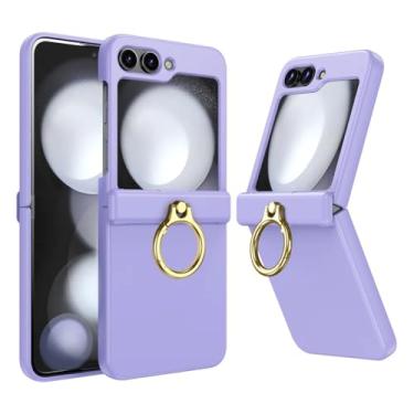 Imagem de Capa de telefone elegante de cor sólida com suporte de anel para Samsung Galaxy Z Flip 5 4 3 flip4 flip5 zflip5 zflip4 zlip3 capa, roxo claro, para Z Flip 4