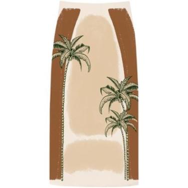 Imagem de Saia Chá Estampada De Cintura Alta Com Zíper E Fenda-Feminino