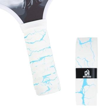 Imagem de DH Punho de substituição Mythic para Pickleball e tênis | Antiderrapante, ultradurável, resistente ao suor (série Lightning, branco com luz azul claro)