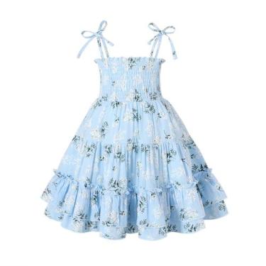 Imagem de Vestido azul Happy Town Floral Halter com babados 5-6T