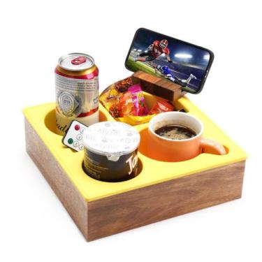 Imagem de Bandeja porta-copos de sofá Hitseon Silicone Wooden 25x25x8 cm
