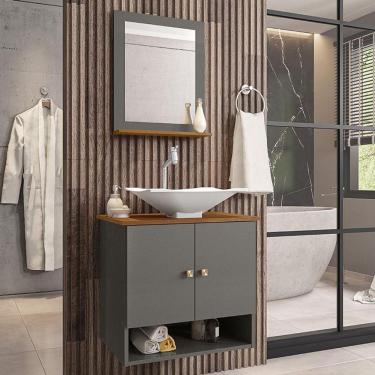 Imagem de Gabinete Banheiro Cuba Concava Bco Torneira Titanium/Nature