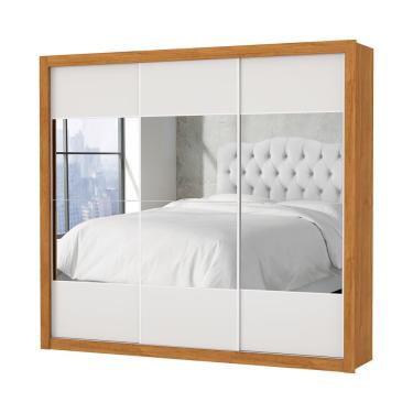 Imagem de Guarda Roupa Atlanta 3 Portas Com Espelho S/pe Carioca Moveis Cinamomo/off White