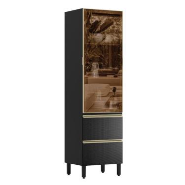 Imagem de Cristaleira Proença 70cm 1 Porta Vidro Reflecta E 2 Gavetas Nogueira Touch-carbono Prime Tx - Demartêz