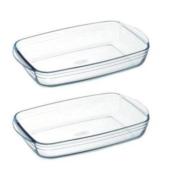 Imagem de Kit 2 Travessa Assadeira Lasanheira Retangula Vidro Nadir 4l