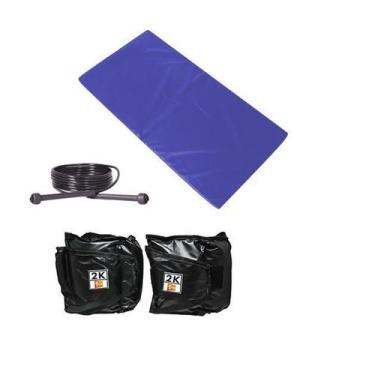 Imagem de Kit Colchonete Azul  + Corda de Pular Ajustável + Par de Caneleira Tor