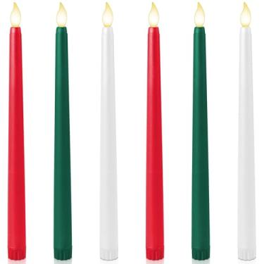 Imagem de Baquler Velas cônicas de Natal sem chamas de 28 cm, vela operada por bateria, castiçais cintilantes de plástico LED para decoração de jantar