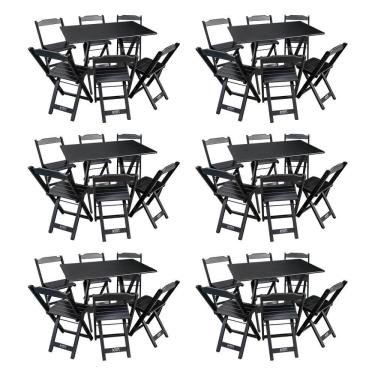 Imagem de Kit 6 Conjuntos De Mesa Dobráveis De Madeira 70x110cm Com 6 Cadeiras Preta