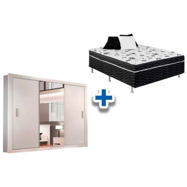 Imagem de Cama Box Conjugada Casal Union Ortobom + Guarda Roupa Veneza Luxo Branco