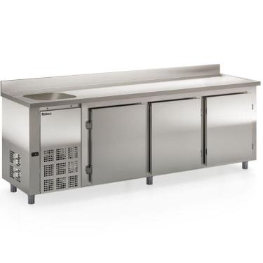 Imagem de Balcão De Encosto Com 3 Portas E 1 Pia Lado Esquerdo Gbfe250ce Gelopar Balcão 765 Litros Inox 220v