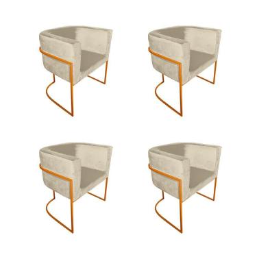 Imagem de Kit 4 Poltronas Decorativa Sala De Estar Base De Ferro Cobre Veludo Bege