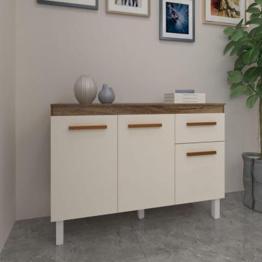 Imagem de Balcão De Cozinha 3 Portas 2 Gavetas Armário Multiuso Vivian Savana Off White