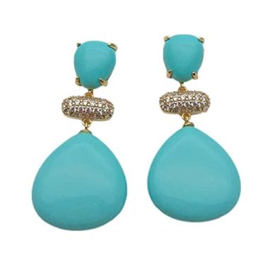 Imagem de Brincos pendentes em forma de triângulo turquesa azul com contas de zircônia cúbica