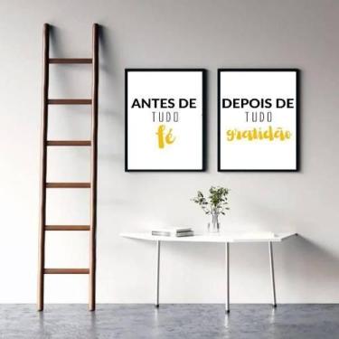 Imagem de Quadro Decorativo Fé E Gratidão Amarelo 24X18Cm 2 Peças - Quadros On-L