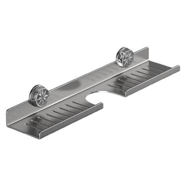 Imagem de Torneira para pia de cozinha, suporte de esponja para torneira com ventosa | Bandeja de drenagem de parede de aço carbono sem broca que economiza espaço para escova, toalha, banheiro, lavatório