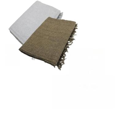 Imagem de Kit 2 Mantas Para Sofa King Gigante 300x180cm Algodao Protetor Decorativo (Cinza Neblina + Marrom Mesc)