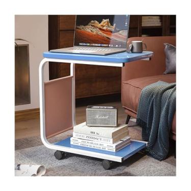 Imagem de Mesa lateral em forma de C, mesa lateral estreita em forma de C, mesa lateral de sofá giratória de 360°, com moldura de metal e bolsa de armazenamento, adequada para sala de estar e quarto. (moldura