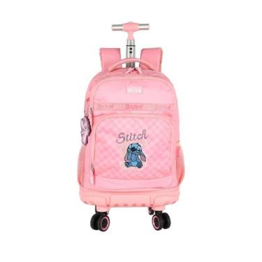 Imagem de Mochila Stitch Rodas Meninas Viagem Escolar Passeio Rosa