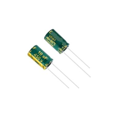 Imagem de 10 peças 450V10UF 10x20mm 10 * 20 mm alta frequência baixa resistência potência placa-mãe capacitores eletrolíticos longa vida útil