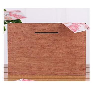 Imagem de HYMCX Caixa de dinheiro para presente cofrinho inquebrável caixa de dinheiro de madeira feita de jacarandá segura fofa moeda cofrinho para adultos crianças 25 x 17,8 x 17,8 cm caixa de poupança de