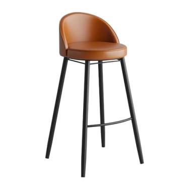 Imagem de Banquetas de barra de altura de balcão de 75 cm, 1 peça, para ilha, bancos de balcão com encosto baixo, assento de couro PU, pernas de metal preto, dedicação preta